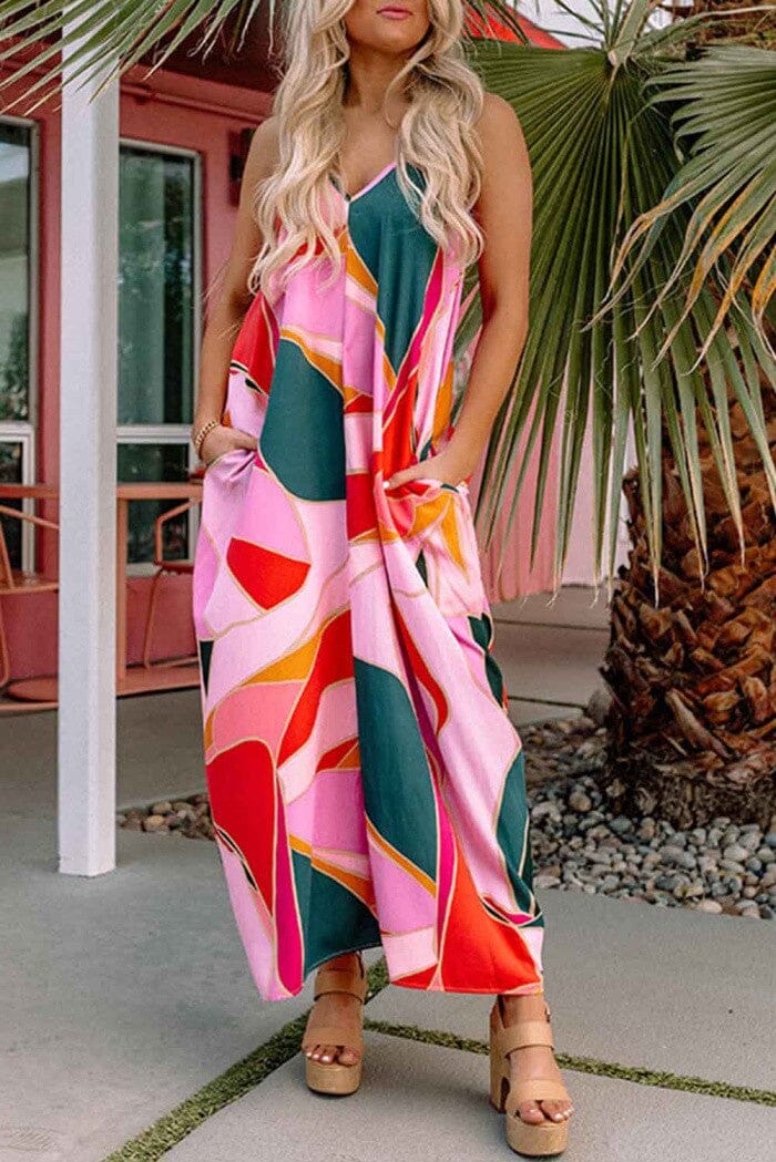 Abstract Multicolor Satin Maxi Dress pretty bash 