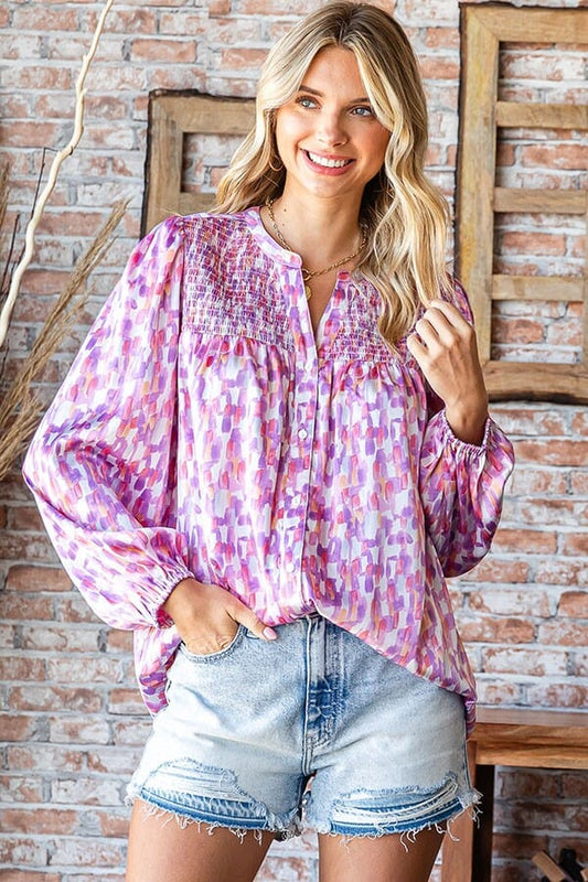 Abstract Print Smock Yoke Blouse First Love 