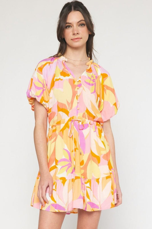 Abstract Puff Sleeve Henley Dress - ships mid-June entro 