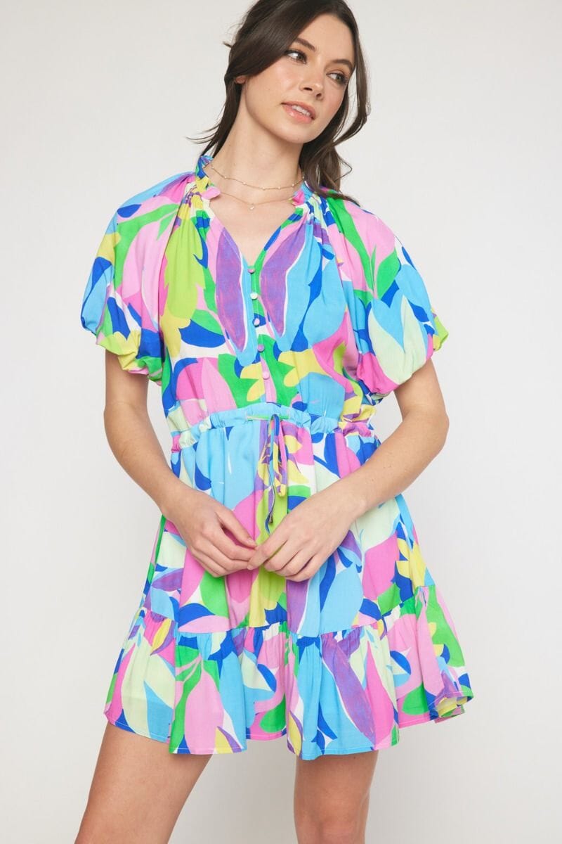 Abstract Puff Sleeve Henley Dress - ships mid-June entro 
