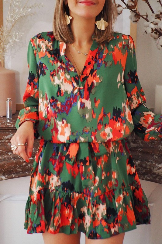 Abstract Ruffle LS Dress Kentce 