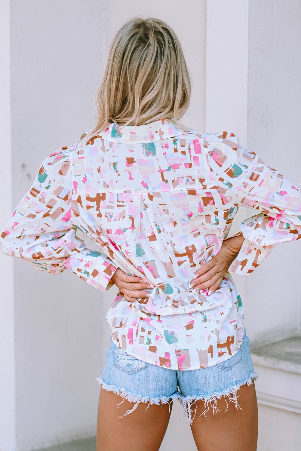 Abstract Square Print Blouse sweet lover fashions 