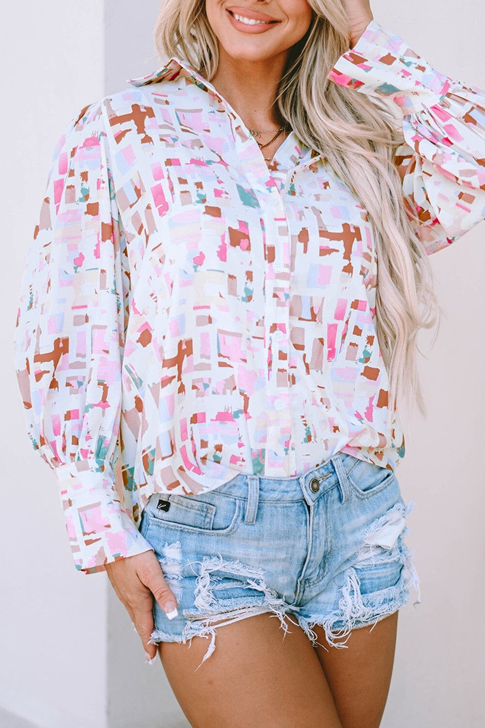 Abstract Square Print Blouse sweet lover fashions 