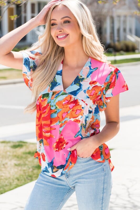 Abstract Watercolor Babydoll Top Kentce 
