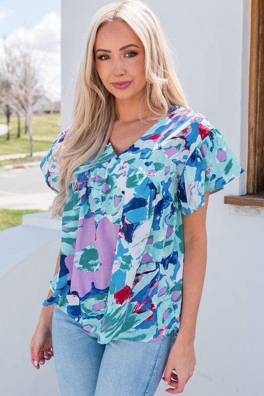 Abstract Watercolor Babydoll Top Kentce 