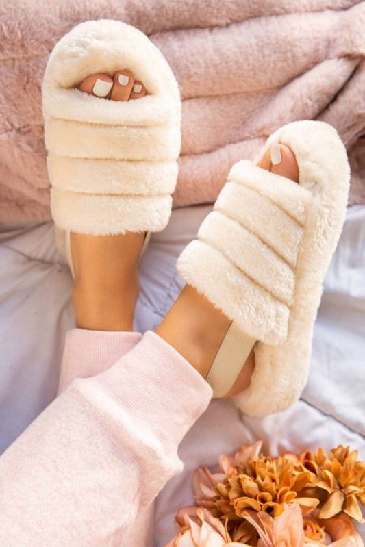 Apricot Plush Slippers Shewin 