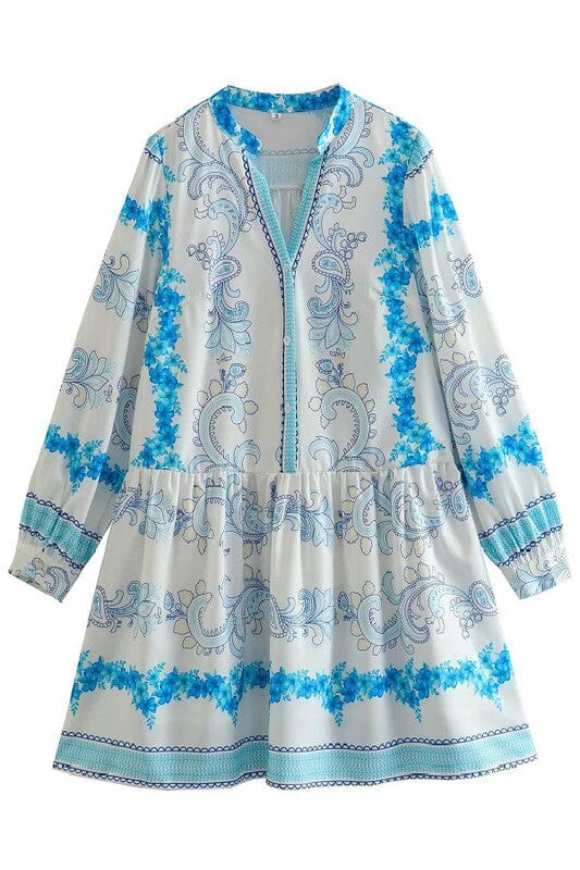 Aqua Floral Bordered Dress Sundayup 