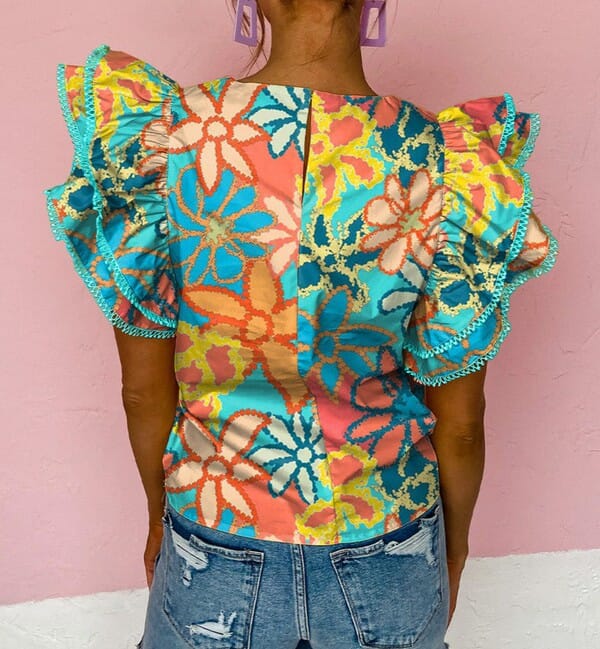 Aqua Vibrant Floral Double Flutter pretty bash 
