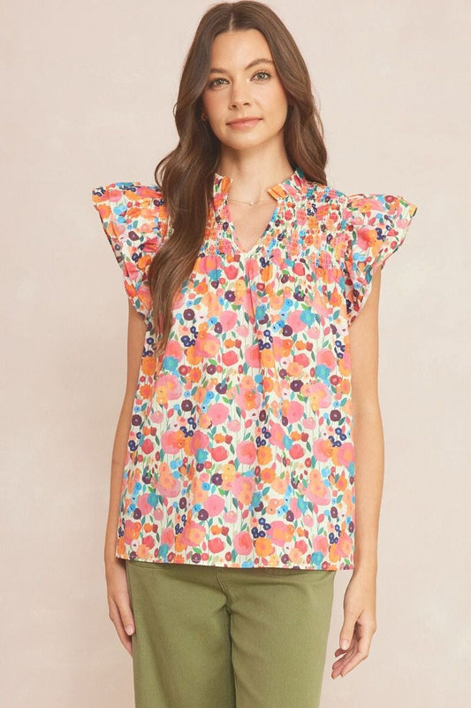 Autumn Floral Flutter Sleeve Top entro 