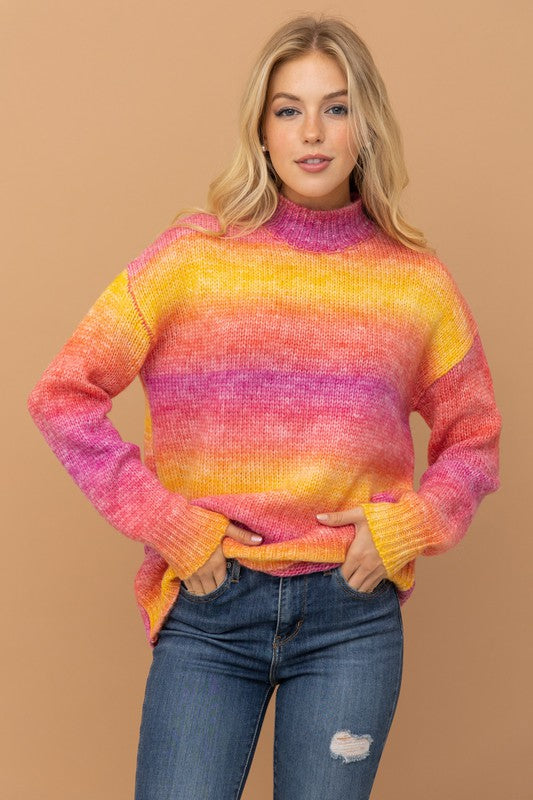 Autumn Sunset Ombre Mock Neck Sweater cozy co. 