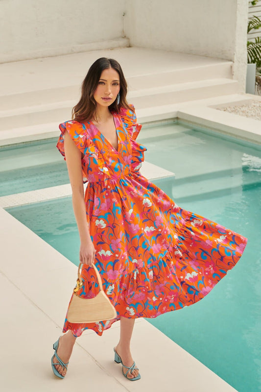 Baila Floral Fairness Poplin Suplice Midi Dress Sugarlips 