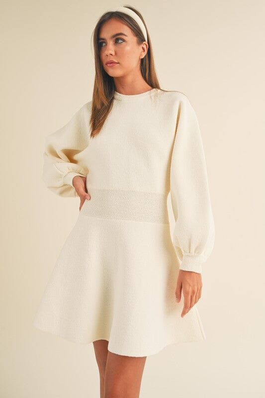 Balloon Sleeve A-Line Sweater Dress