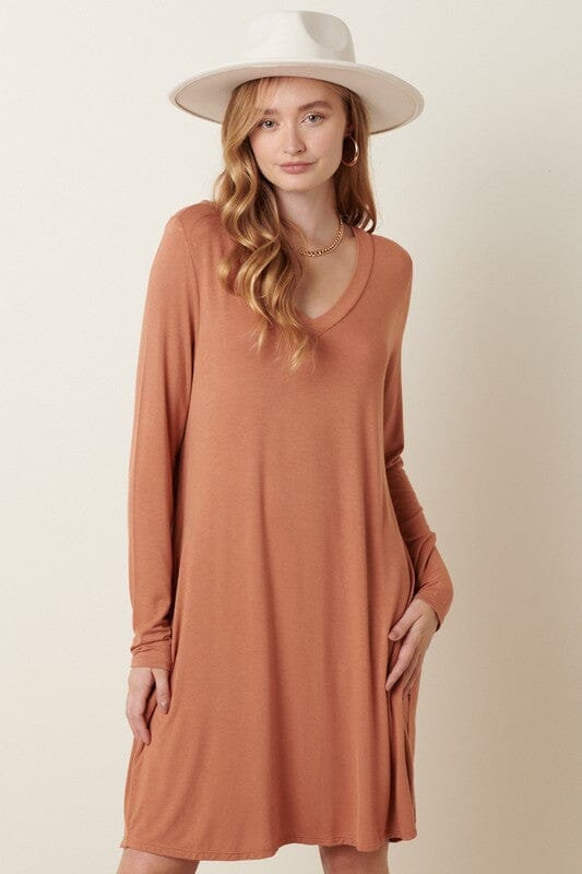 Bamboo V-Neck Knit Dress Mittoshop 