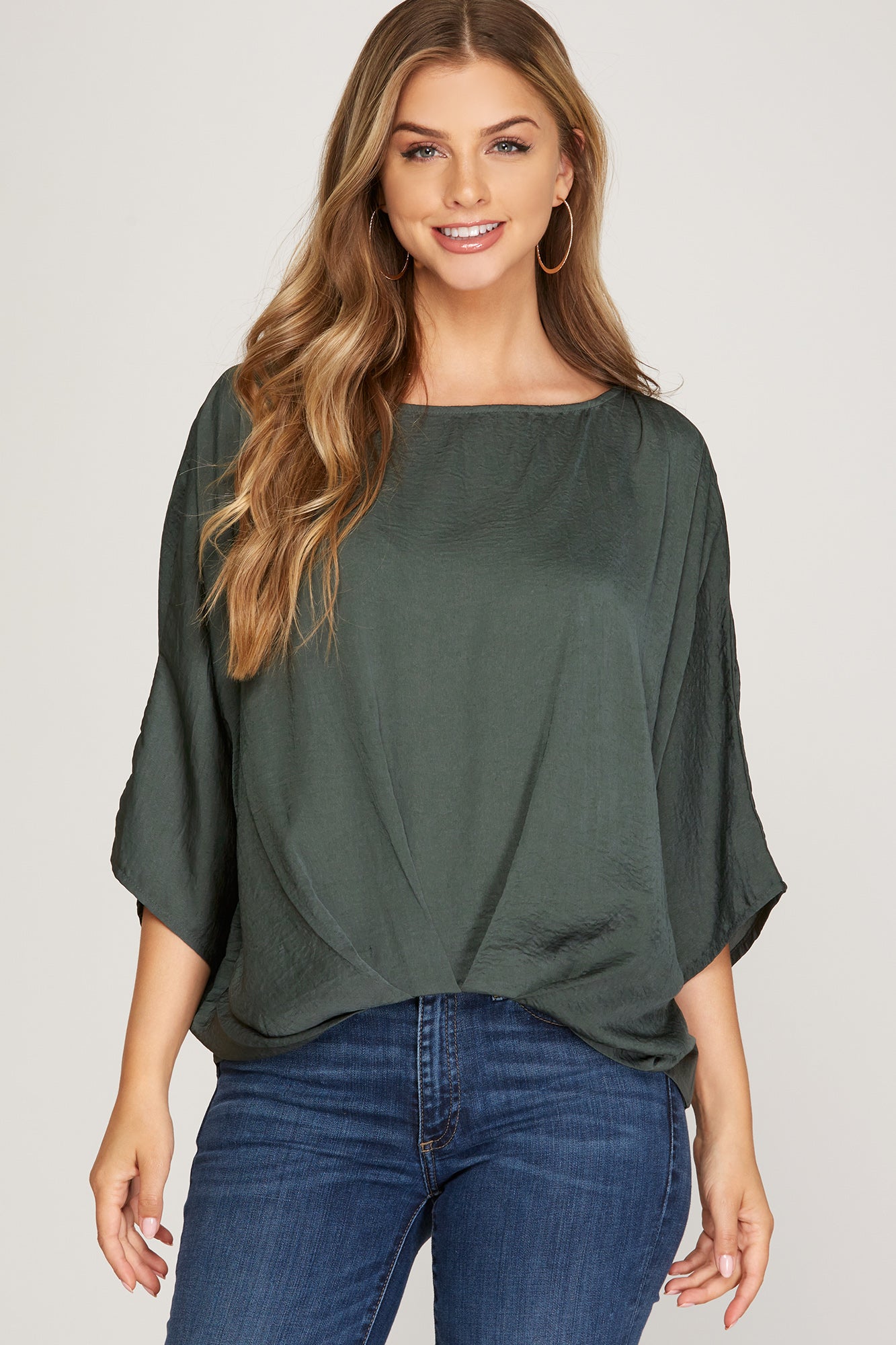 Batwing 3/4 Sleeve Pleated Top she + sky 