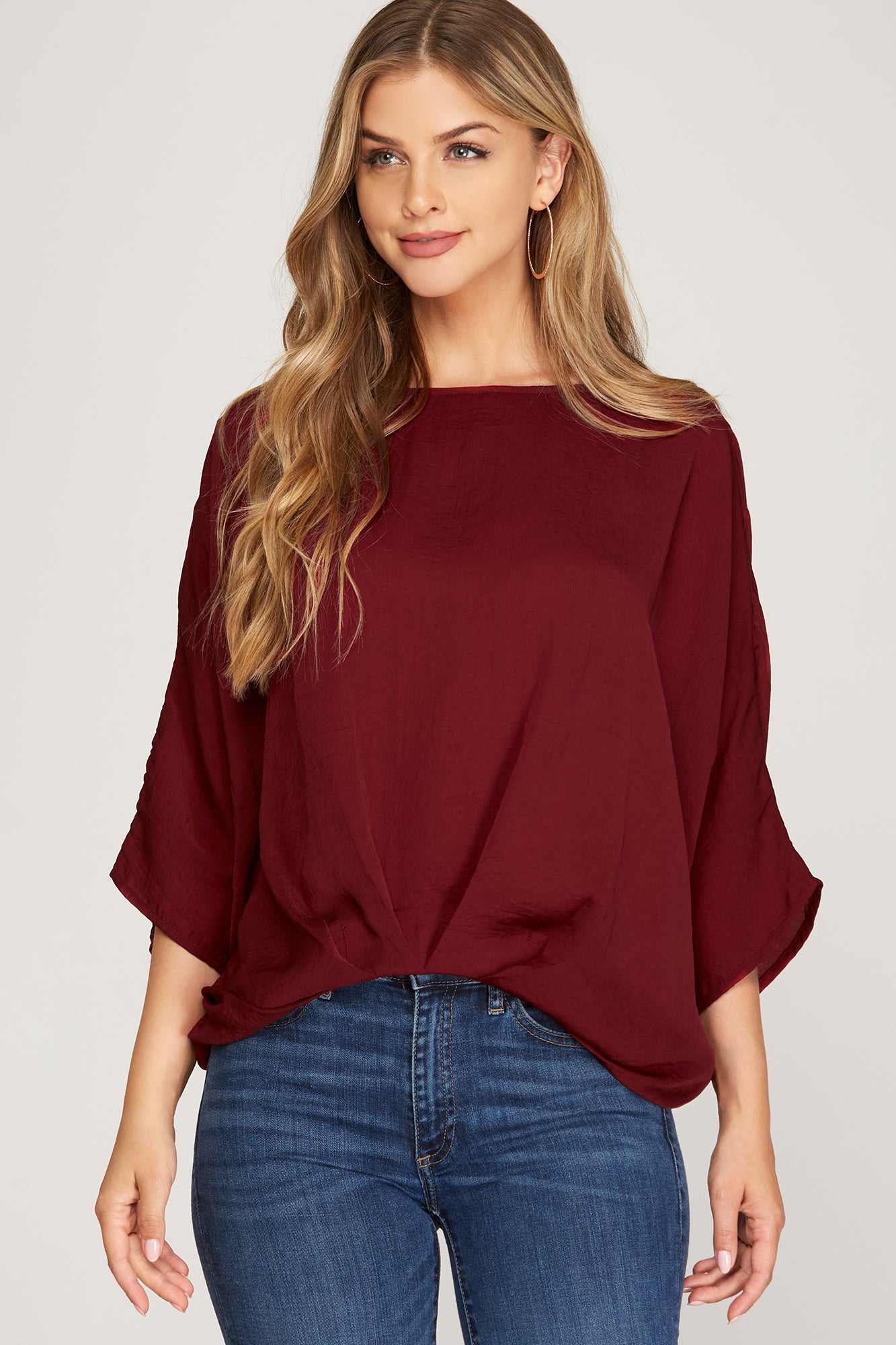 Batwing 3/4 Sleeve Pleated Top she + sky 