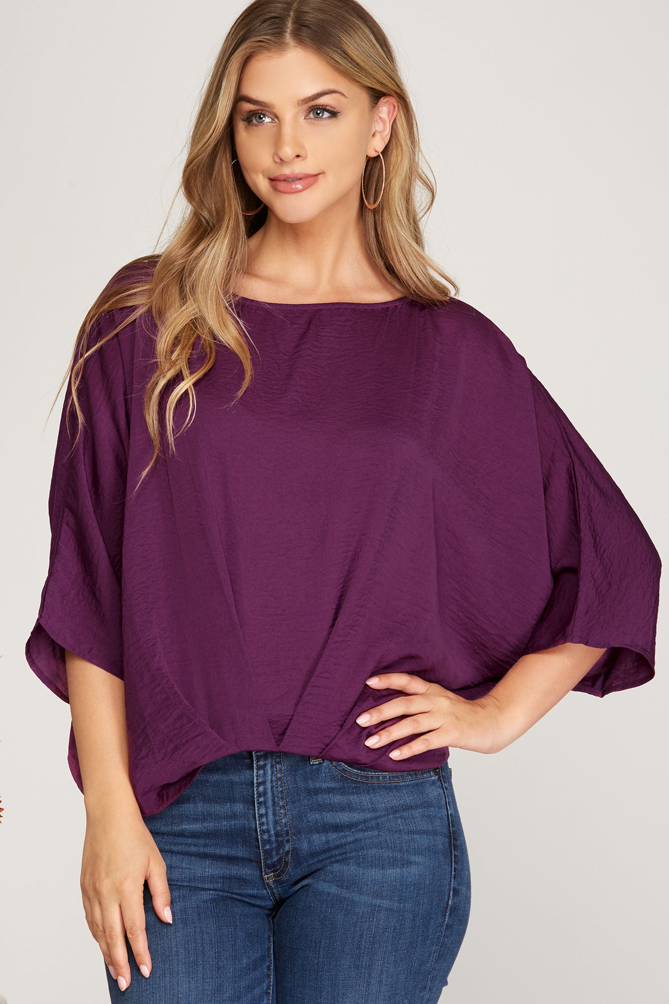 Batwing 3/4 Sleeve Pleated Top she + sky 