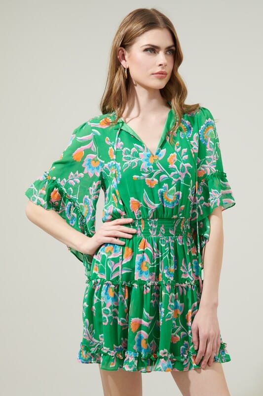 Belize Floral Amorcito Bell Sleeve Dress Sugarlips 