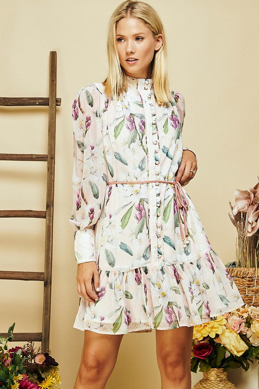 Belted Floral Print Button Dress alamia 