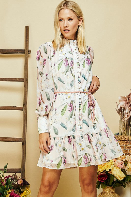 Belted Floral Print Button Dress alamia 