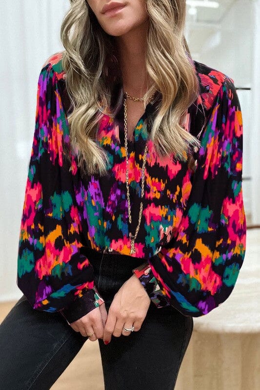 Black and Pink Abstract Watercolor Top Shewin 