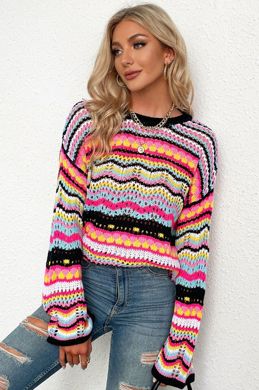 Black and Pink Woven Sweater Esley 