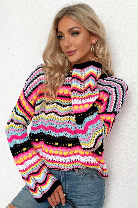 Black and Pink Woven Sweater Esley 