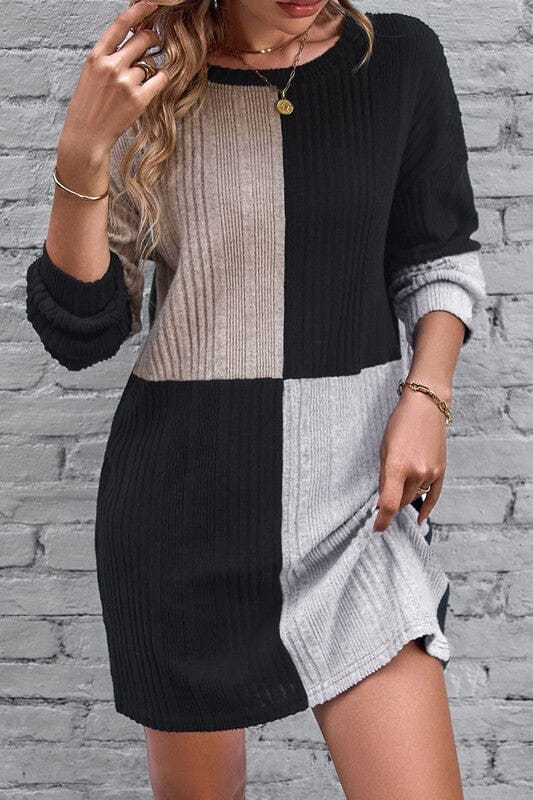 Black Colorblock Sweater Dress Kentce 