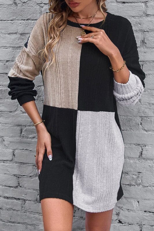 Black Colorblock Sweater Dress Kentce 