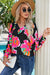 Black Flower Print Puff Sleeve Blouse Kentce 