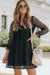 Black Lace Crochet V Neck A-line Mini Dress Shewin 