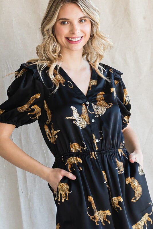 Black Leopard Satin Romper - Ships Late June Jodifl 