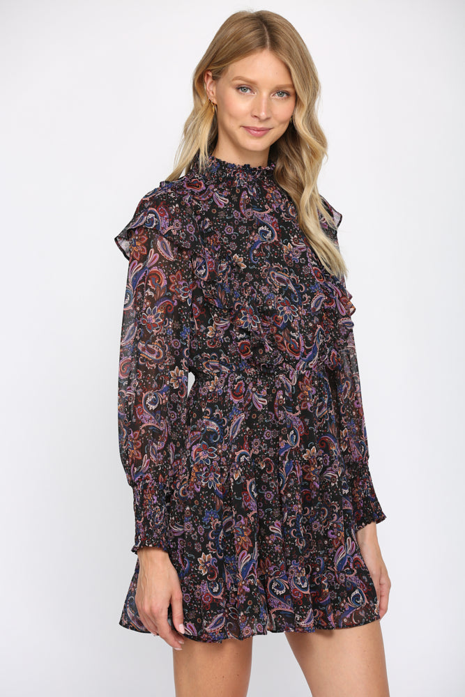 Black Paisley Mock Neck Dress Fate 