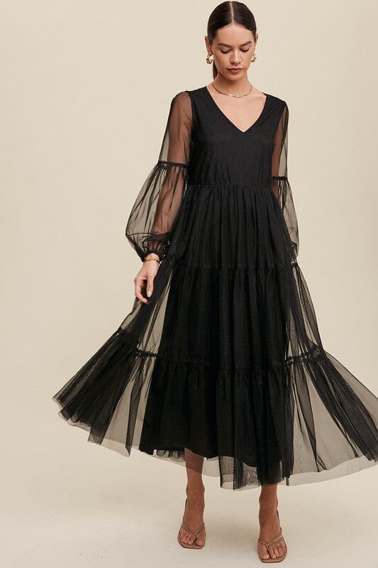 Black Tiered Mesh V-neck Drss listicle 