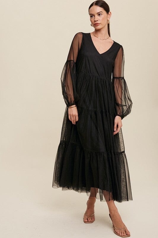 Black Tiered Mesh V-neck Drss listicle 