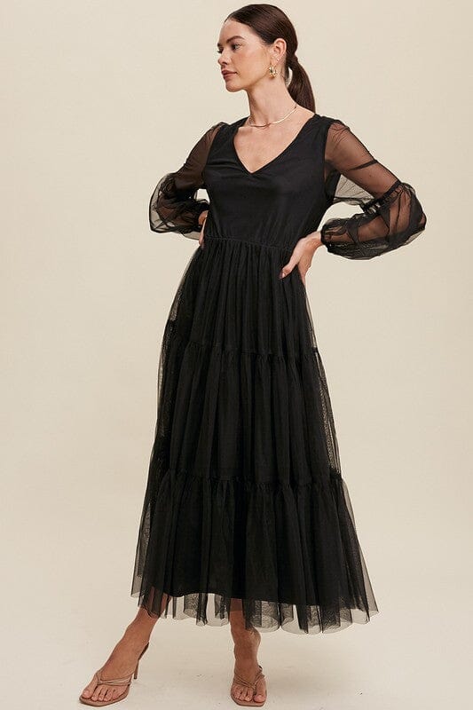 Black Tiered Mesh V-neck Drss listicle 