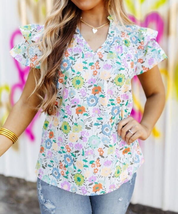 Blooming Floral Flutter Sleeve Top pretty bash 