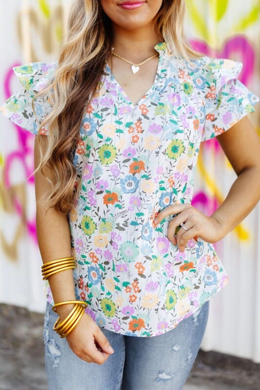 Blooming Floral Flutter Sleeve Top pretty bash 
