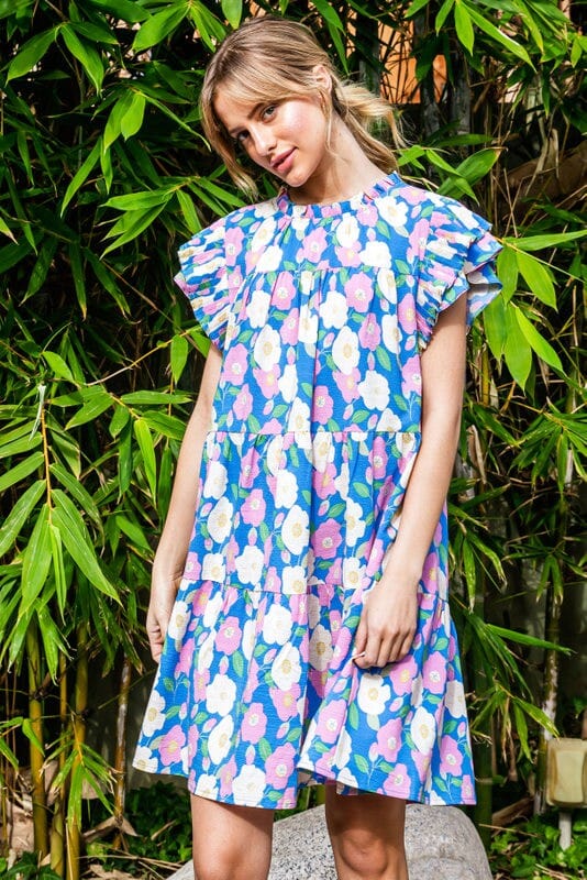 Blue Dress with Pink Floral Jodifl 