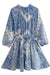 Blue Floral Belted LS Dress Sundayup 