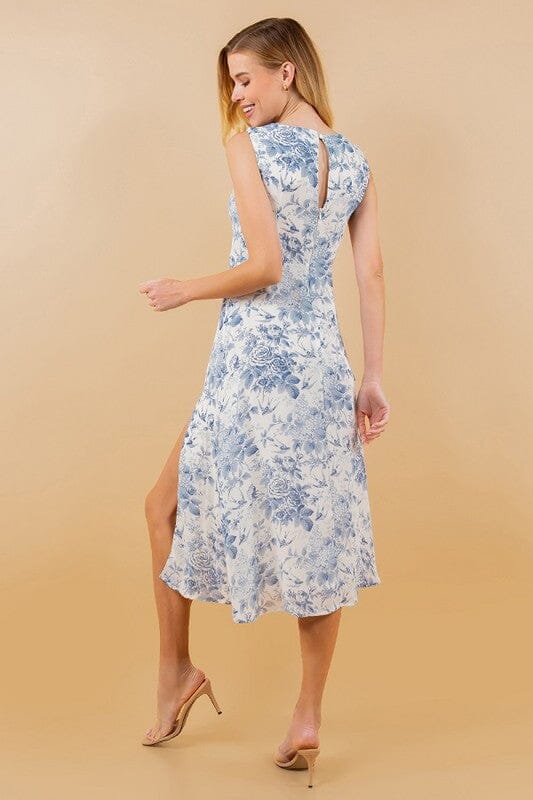 Blue Floral Slit Dress Sundayup 