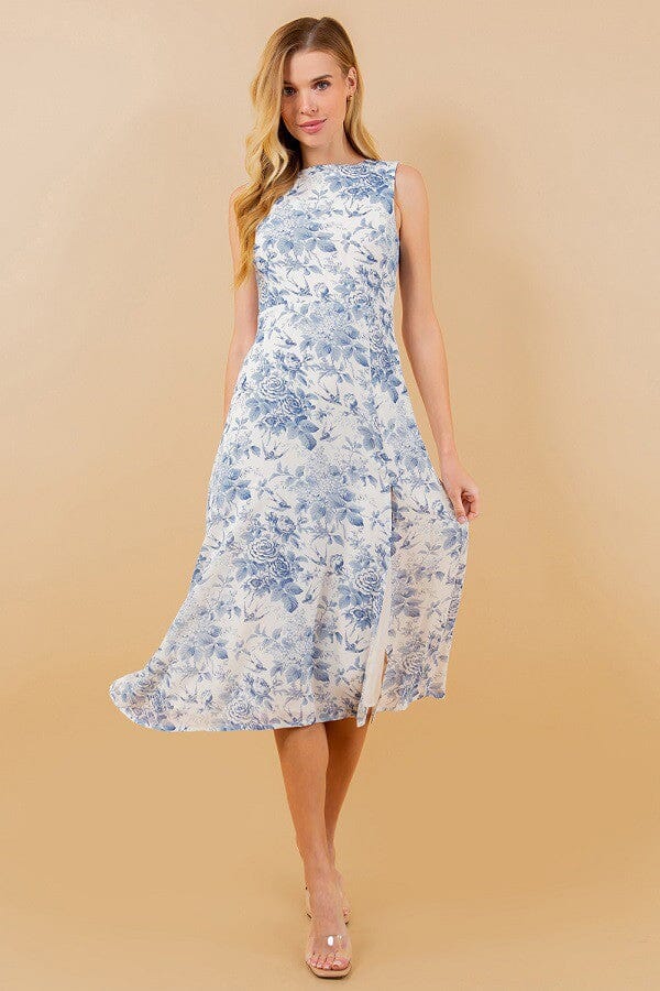 Blue Floral Slit Dress Sundayup 