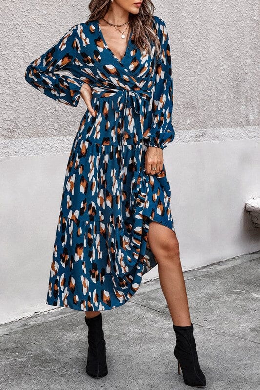 Blue Spotted Tie Waist Midi supreme fashion 