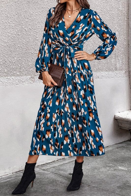 Blue Spotted Tie Waist Midi supreme fashion 