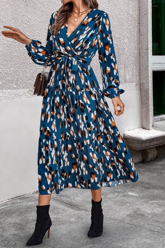 Blue Spotted Tie Waist Midi supreme fashion 