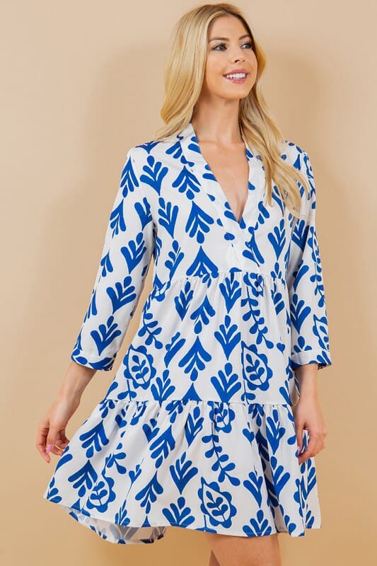 Blue Vine Ruffle Hem Dress Sundayup 