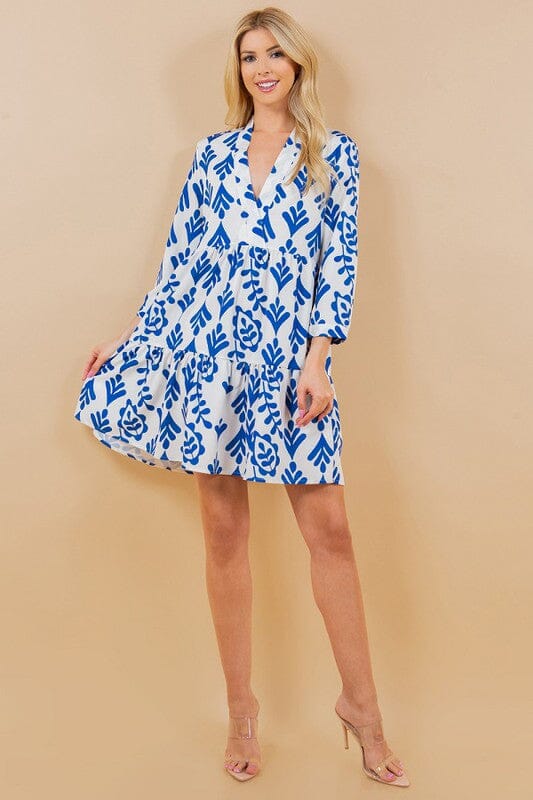 Blue Vine Ruffle Hem Dress Sundayup 