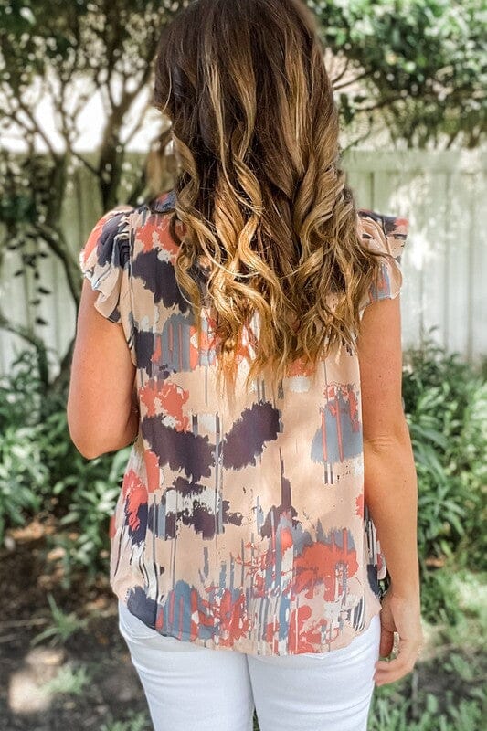 Blush Abstract Flutter Sleeve Top Shewin 