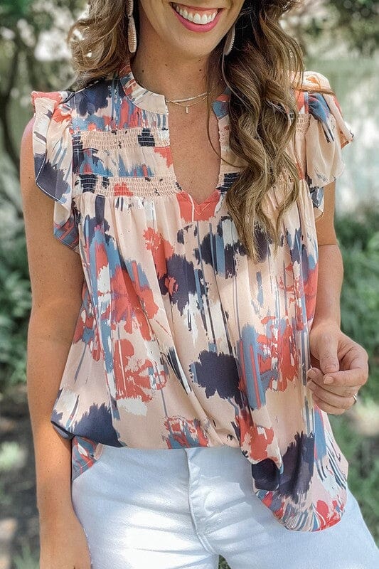 Blush Abstract Flutter Sleeve Top Shewin 