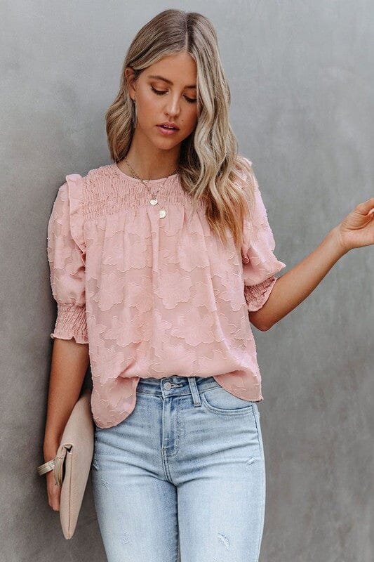 Blush Floral Smocked Sleeve Top Youmi 