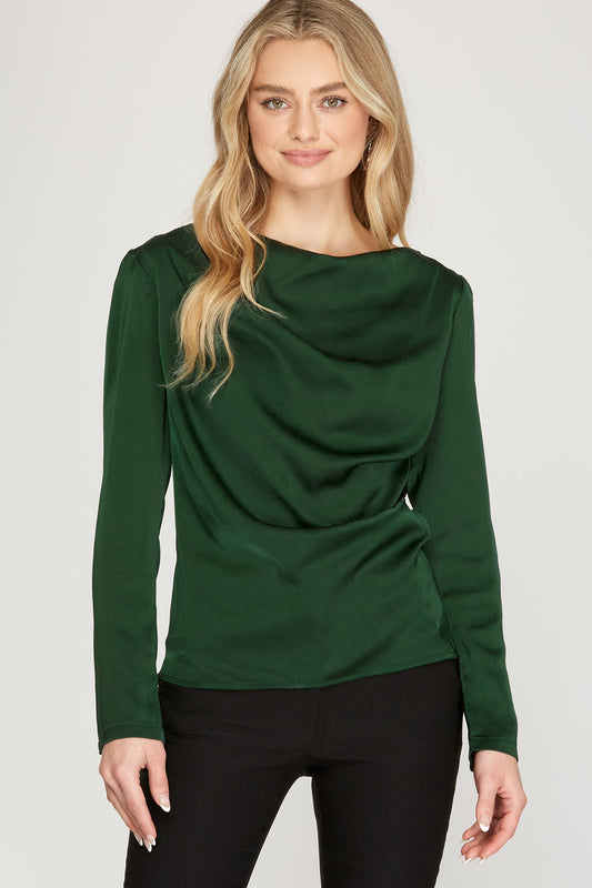 Boat Neck Drape Front Silky Top she + sky 